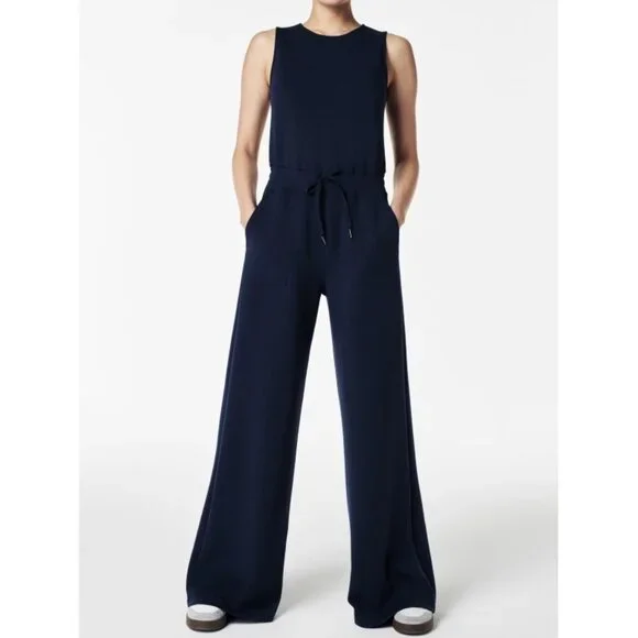 Spanx AirEssentials Sleeveless Jumpsuit Classic Navy Romper Open Back Wide Leg L - Picture 6 of 14
